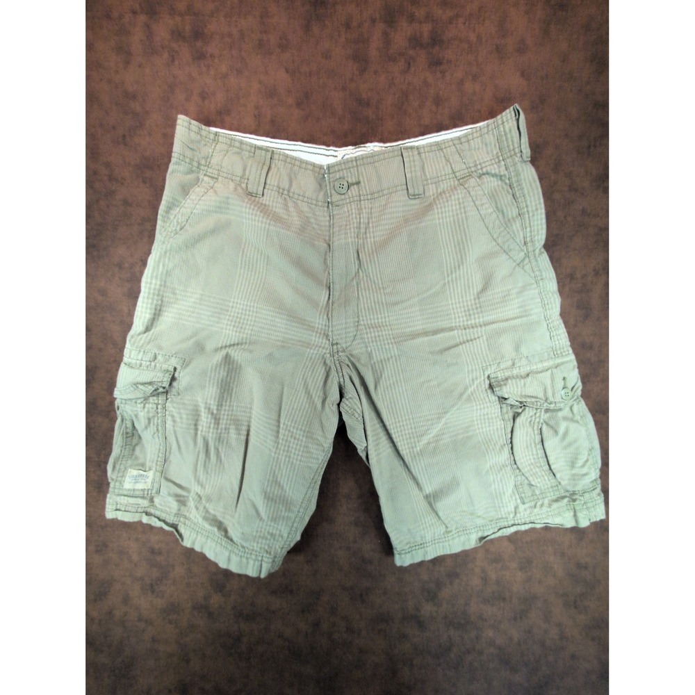Signature by Levi Strauss Mens Cargo Shorts Khaki Tan Green Plaid Sz‎ 36 Utility